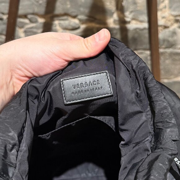 Versace Black Nylon Greca Print Logo Rucksack Drawstring Bag - Picture 10 of 12